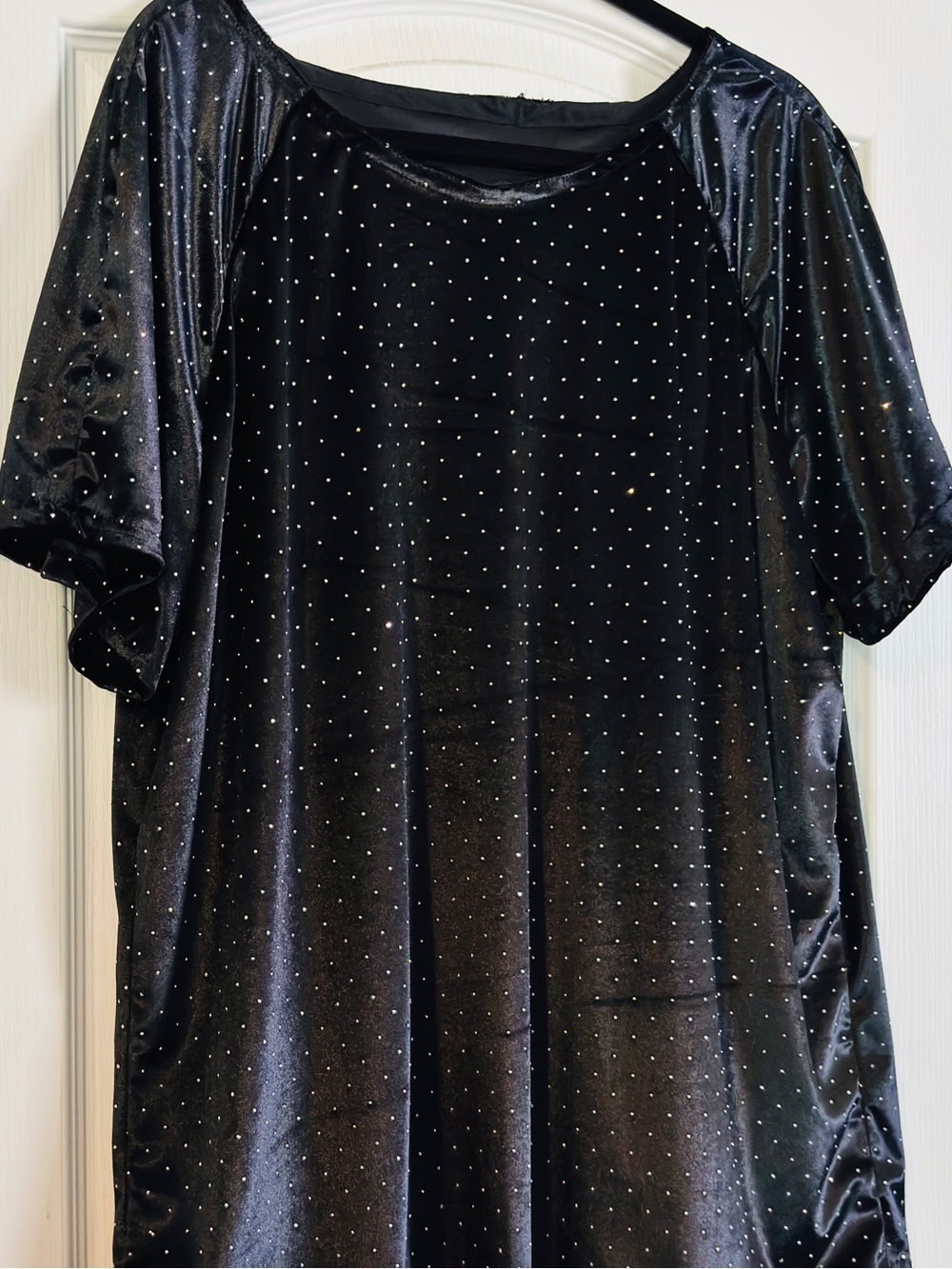 Black Velour Embellished Tunic Top Oversized Soft Stretch Sparkle Party Blouse